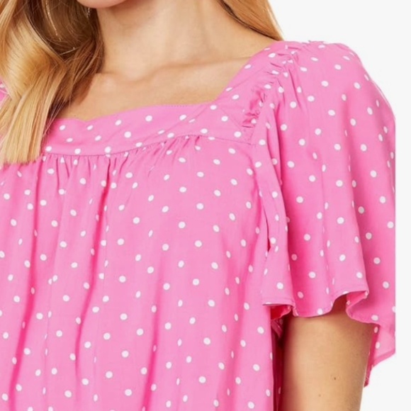Draper James Maren Top Blouse Bubblegum Pink Polka Dot 100% Rayon Breezy Flowy - Picture 6 of 15